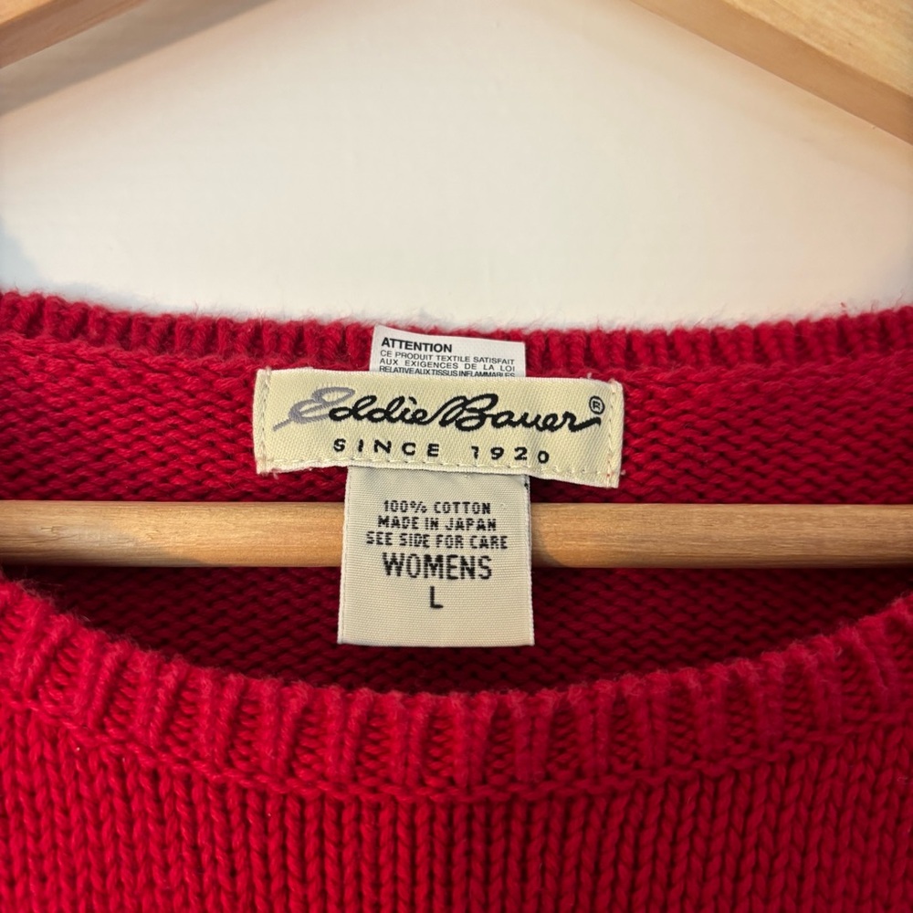 Vintage Eddie Bauer Red Floral Cotton Embroidered Sweater Preppy Granny Cottage - Picture 3 of 7